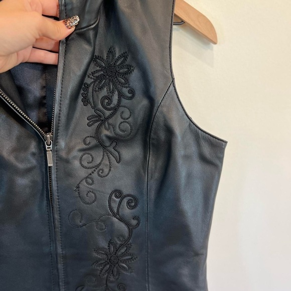 Coldwater Creek Black Leather Embroidered Vest - Picture 2 of 4